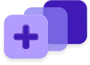 Icon of three boxes of varying opacities superimposed on each other