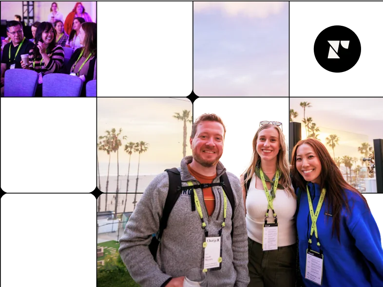 A group of people smiling and engaging in conversation at an event.