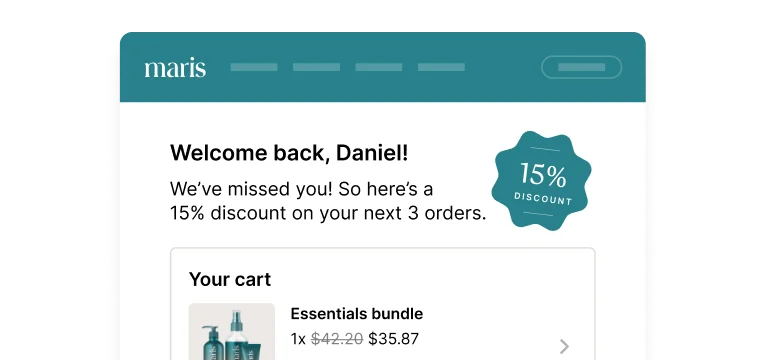 Cart overview with discount offer recognized for maris skincare.