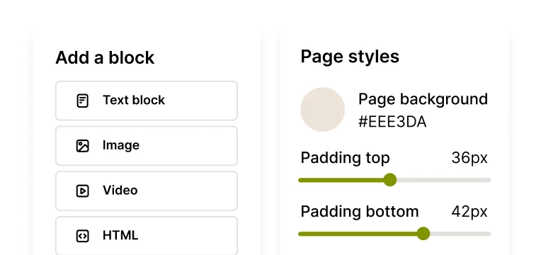 An interface view showcasing different content block options for a webpage.