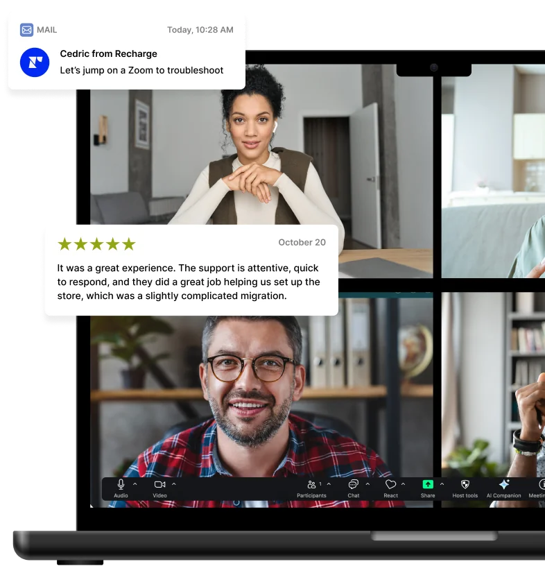 Laptop with four individuals sharing a conference call