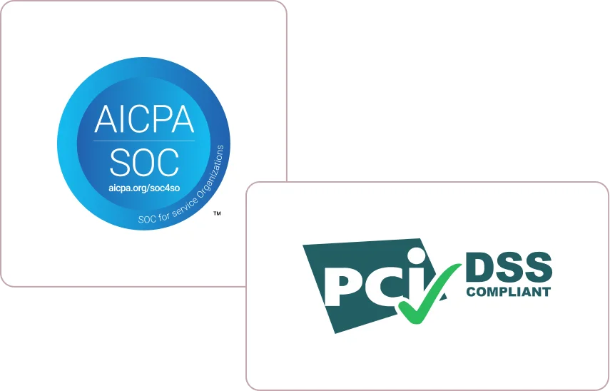 Graphic featuring the AICPA SOC and PCI DSS compliance logos
