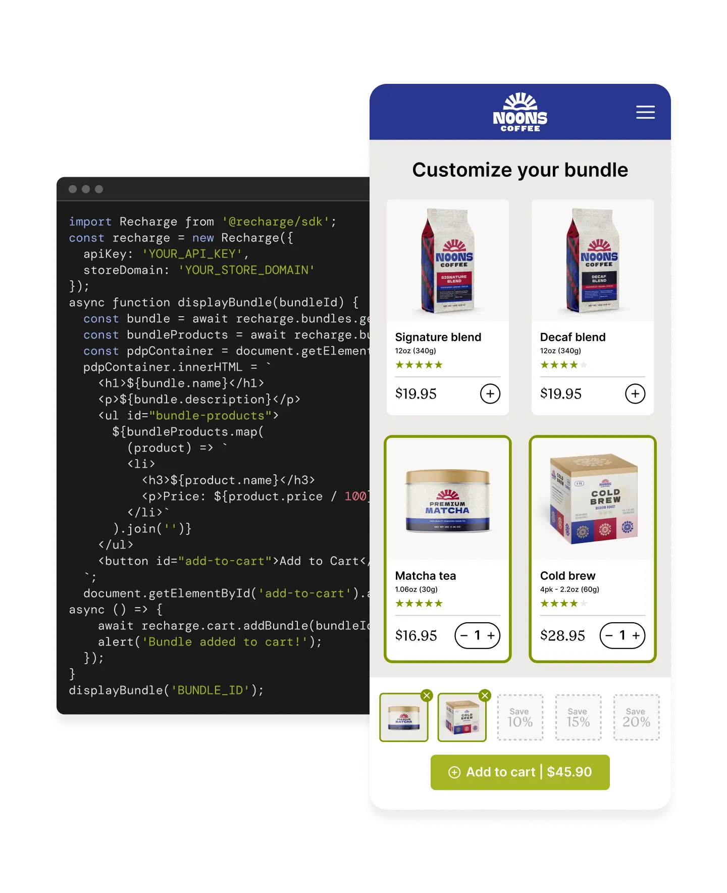 Example of the Noons Coffee interface for customizing a user's bundle
