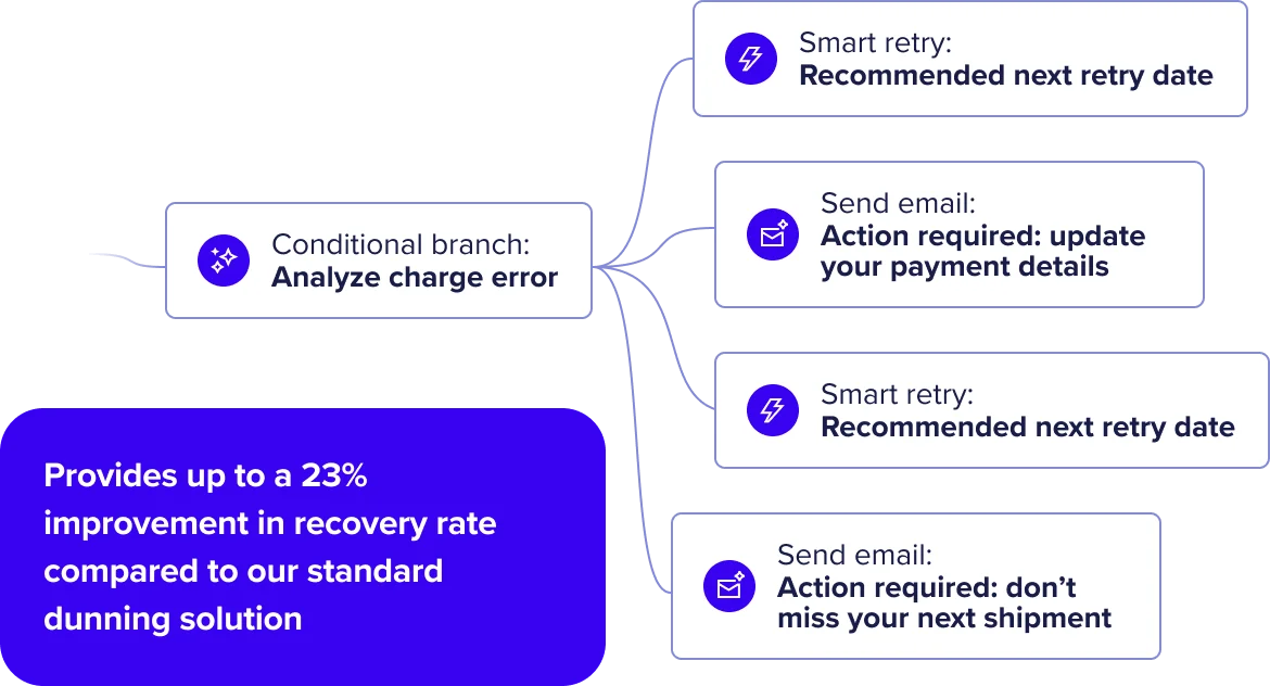 A chart showing a standard Failed Payment Recovery flow