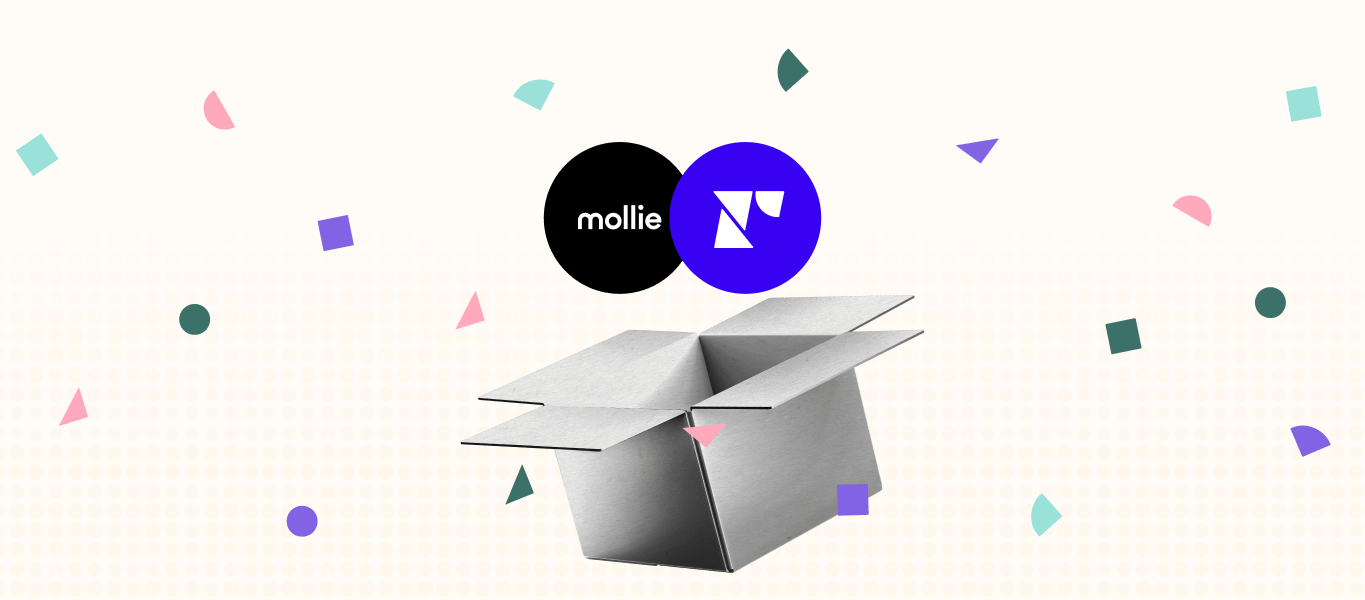 Open cardboard box with the Recharge logo and the Mollie logo coming out of it