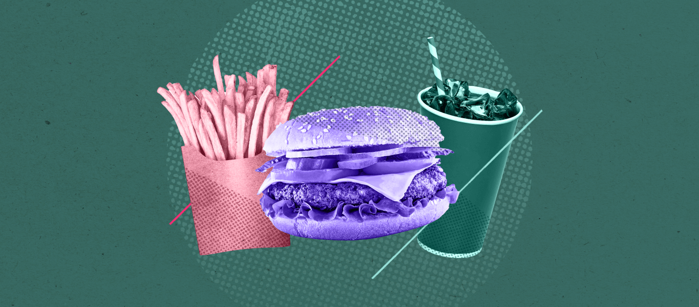 Cross-selling is shown by adding fries and a drink to your hamburger order.