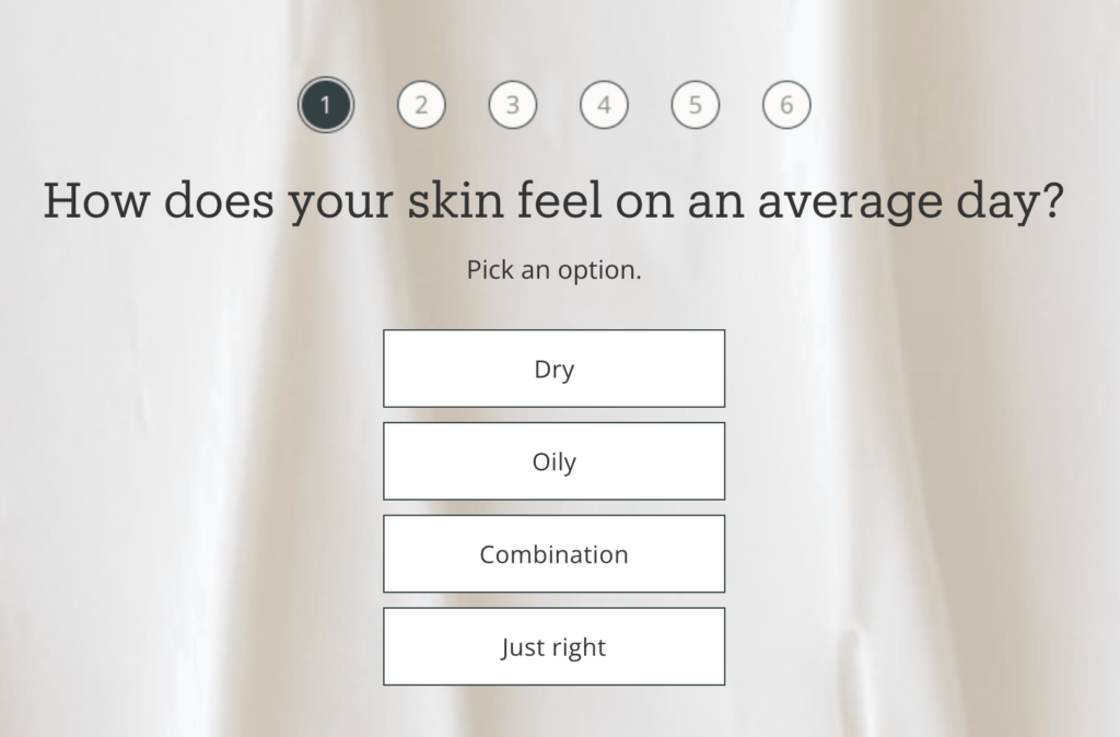 Skinfix has a quiz customers can take to decide on products.