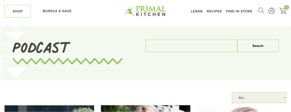 The Primal Kitchen podcast webpage