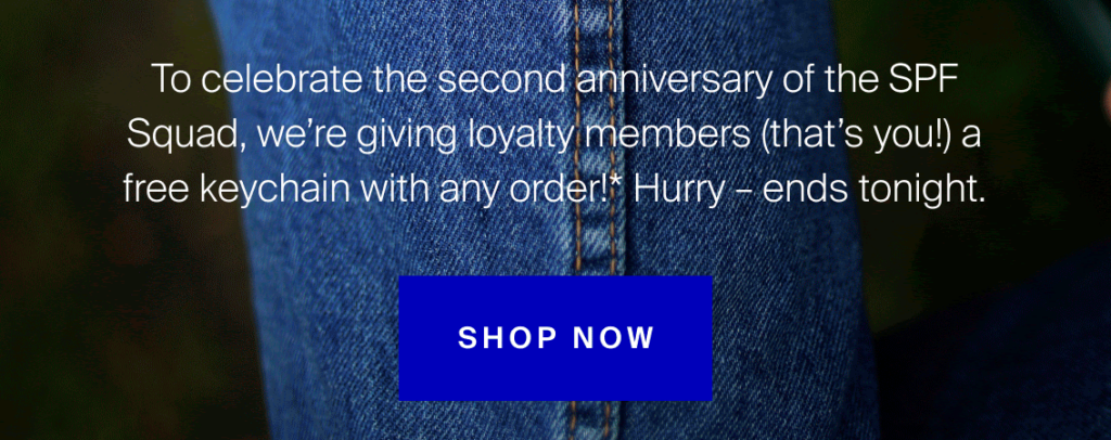 Supergoop offers loyalty members a prize to celebrate an anniversary.