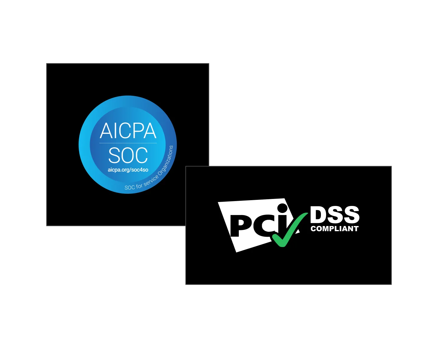 Logos representing AICPA SOC and PCI DSS compliance.