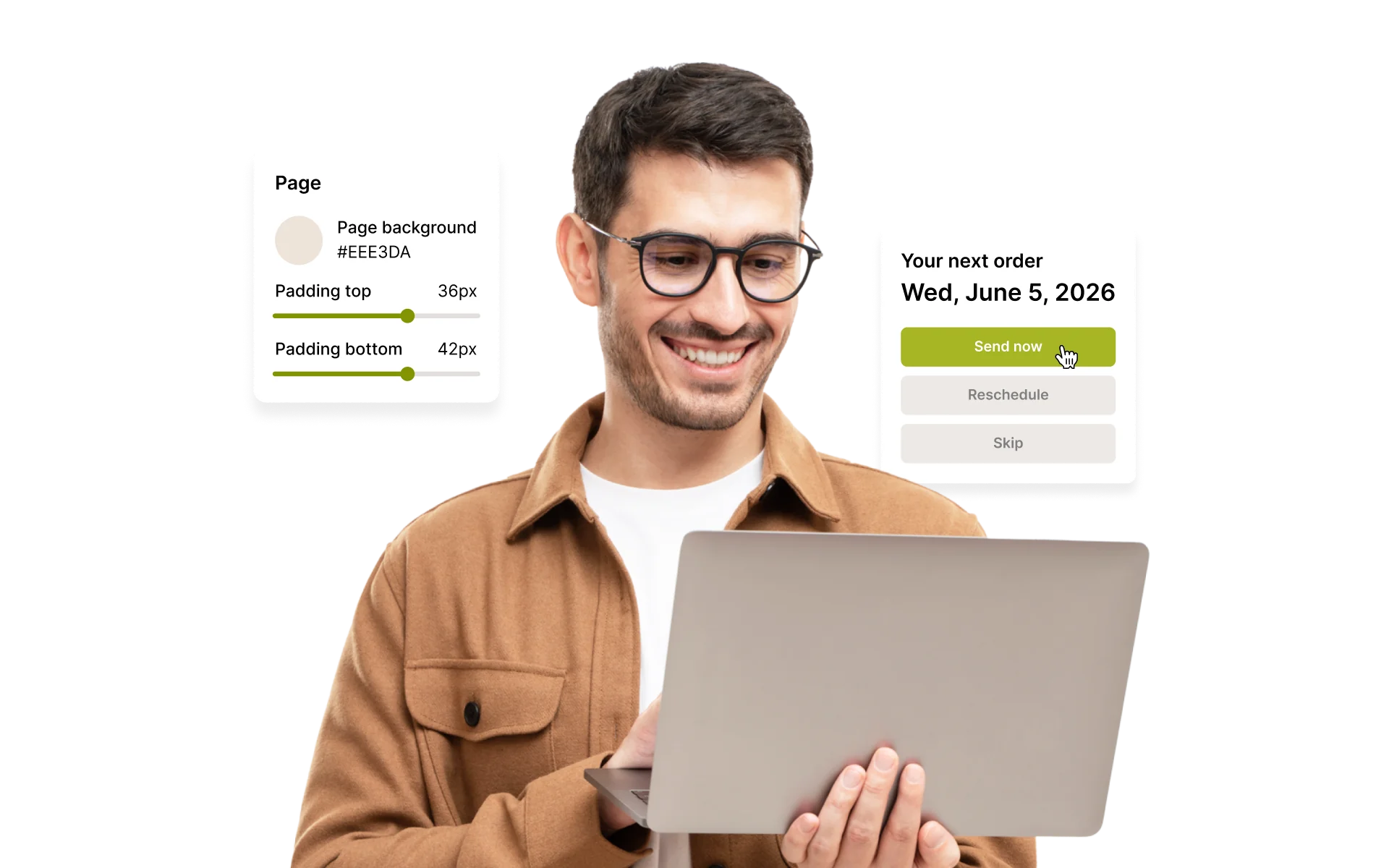 A person interacting with an order management interface on a laptop.