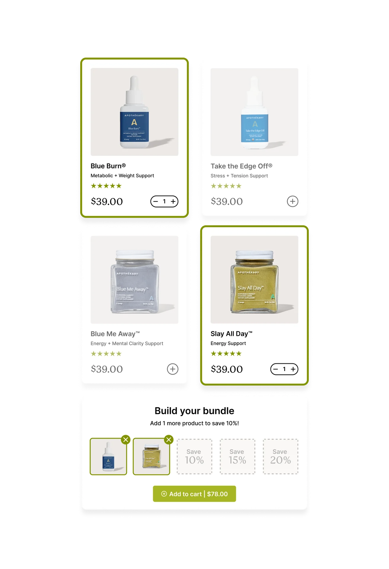 Apothékary products for wellness bundled together.