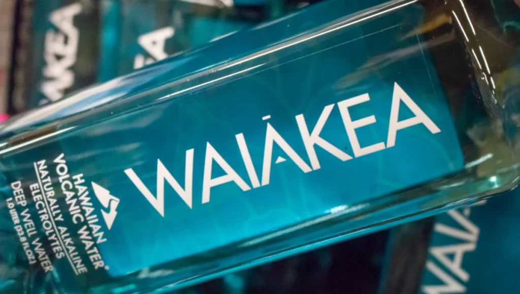 Close-up view of a Waiākea bottle displaying the label.
