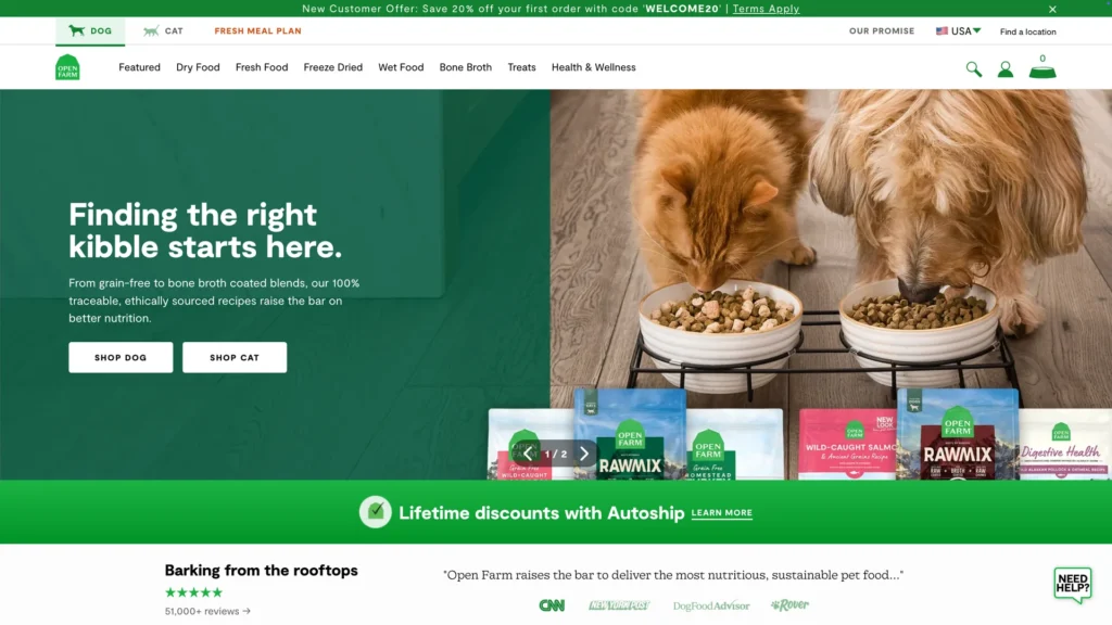 Two pets, a dog and a cat, eating from bowls of food in a warm home setting.