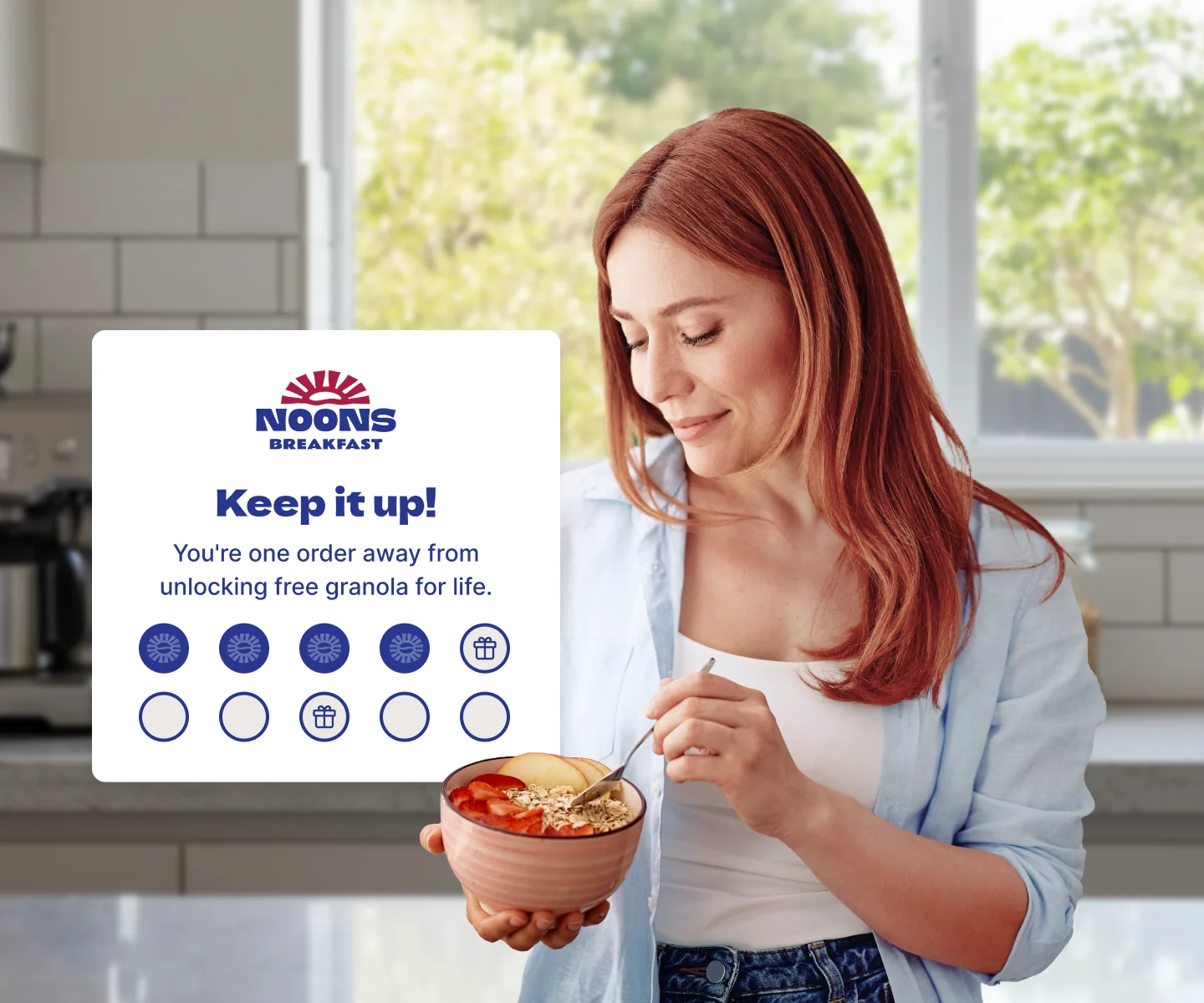 A user interacting with a notification about their order progress from Noons Breakfast.