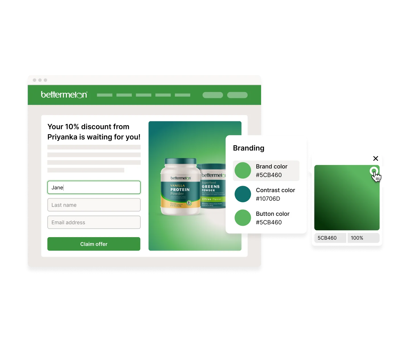 A web page showing a discount offer with product images and a form.