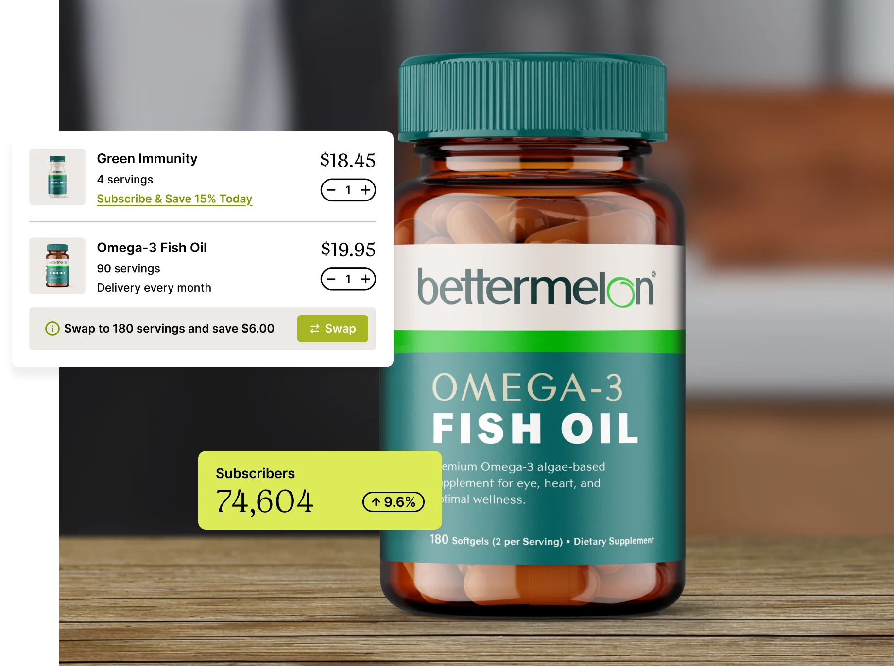Another view of the Omega-3 Fish Oil bottle by bettermelon with serving details.