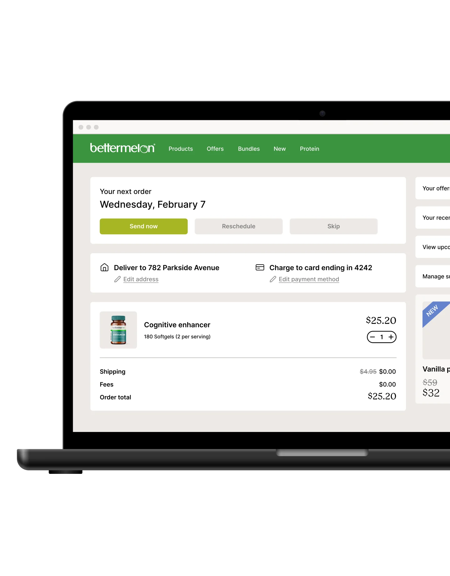 Screenshot of an online order summary for bettermelon showing product details.