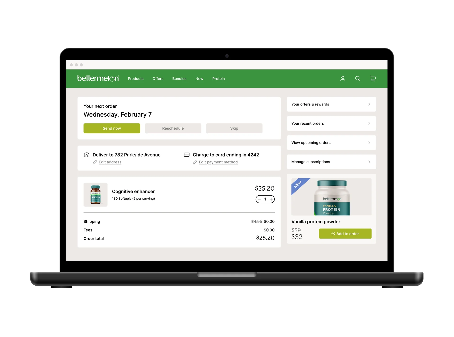 Screenshot of an online order summary for bettermelon showing product details.