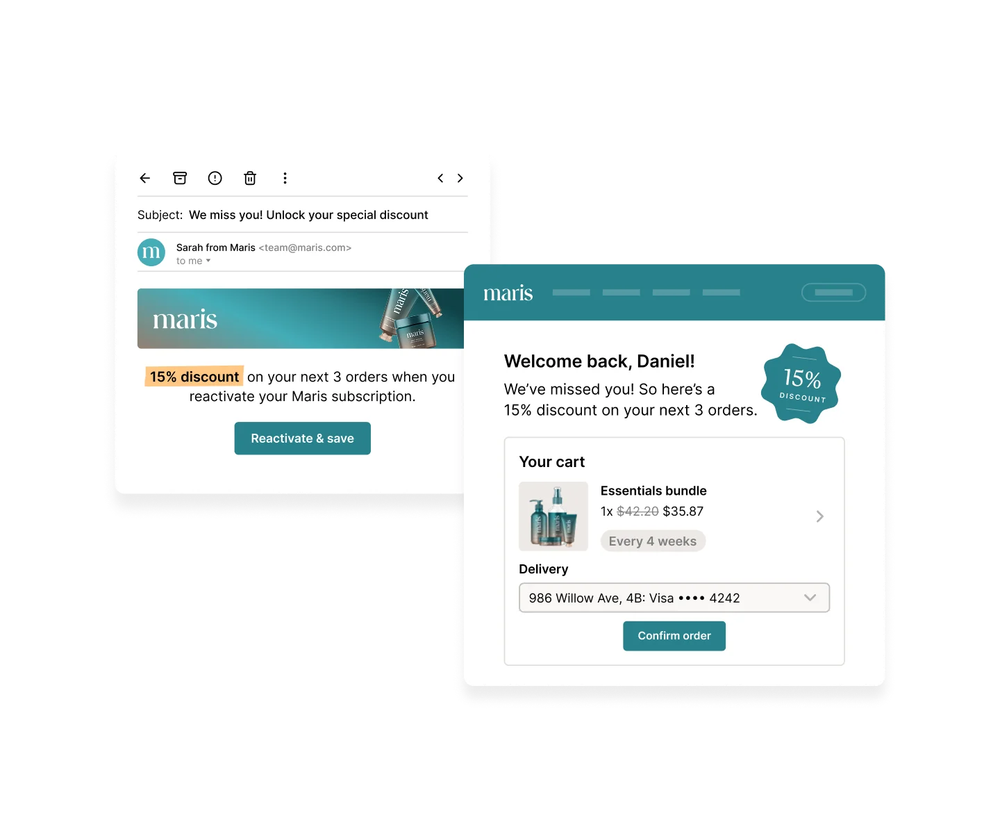 Email interface showing a reactivation offer for a subscription.