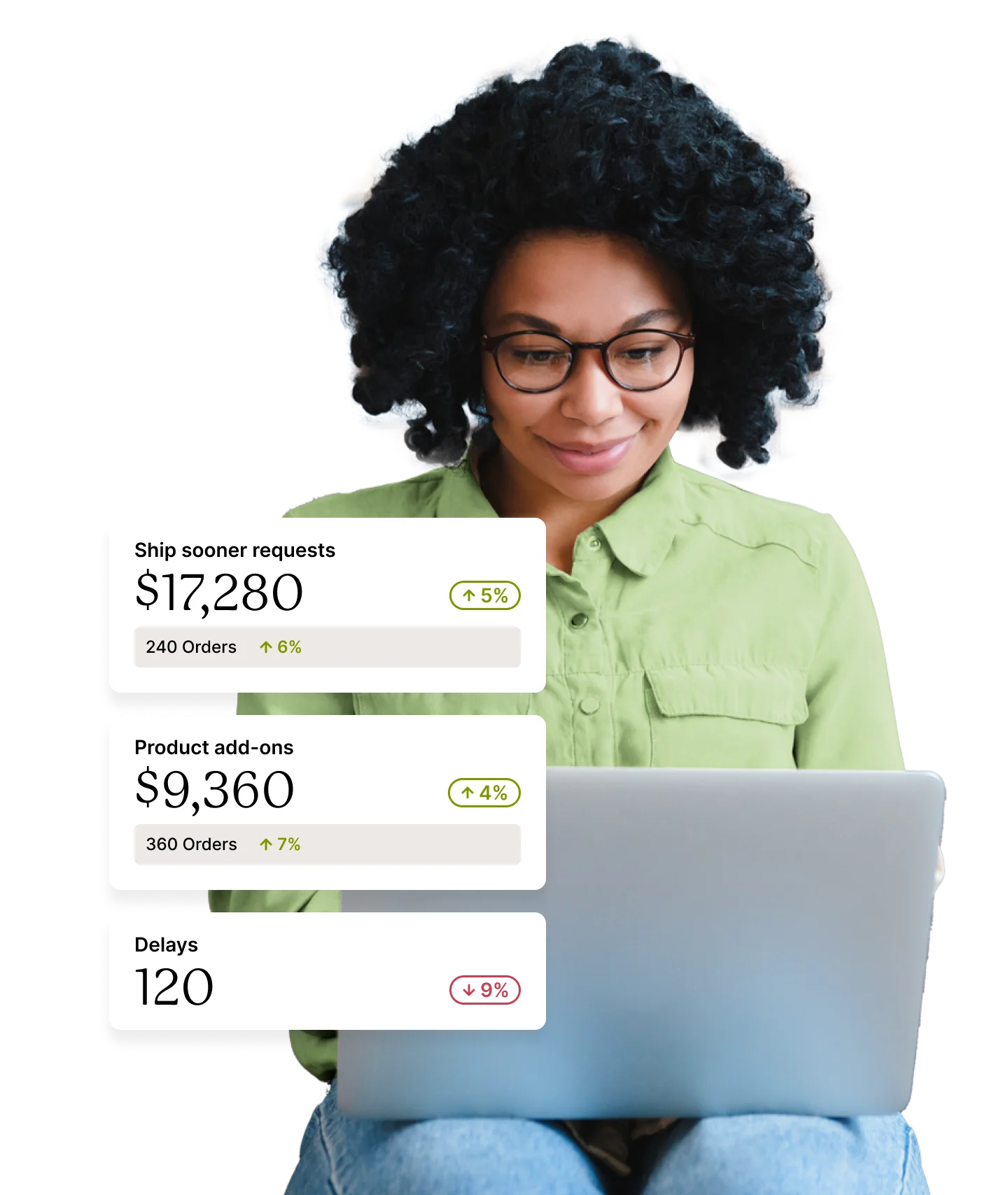 A woman analyzing performance data on a laptop