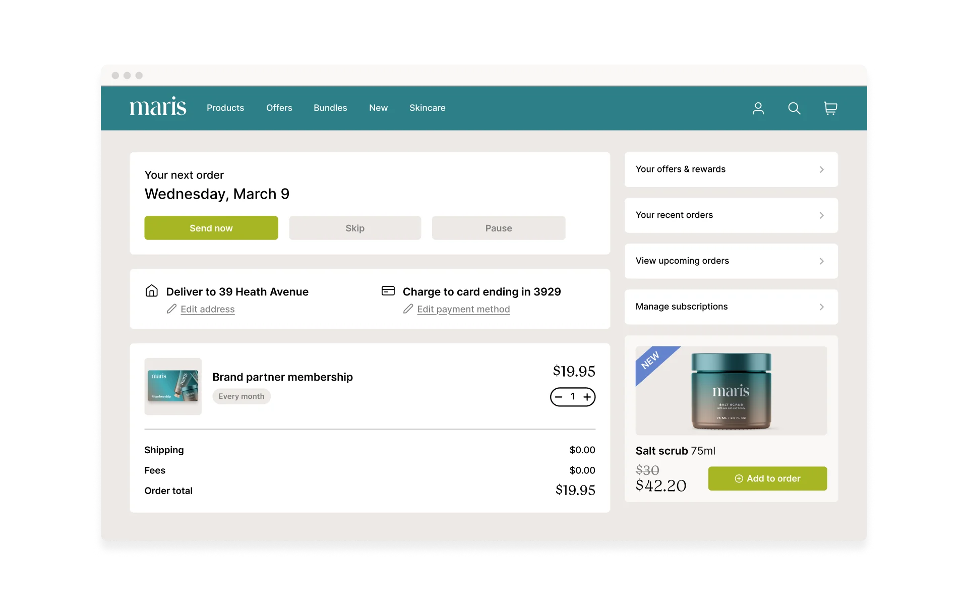 Screenshot of an order management interface showing order details and a product selection.