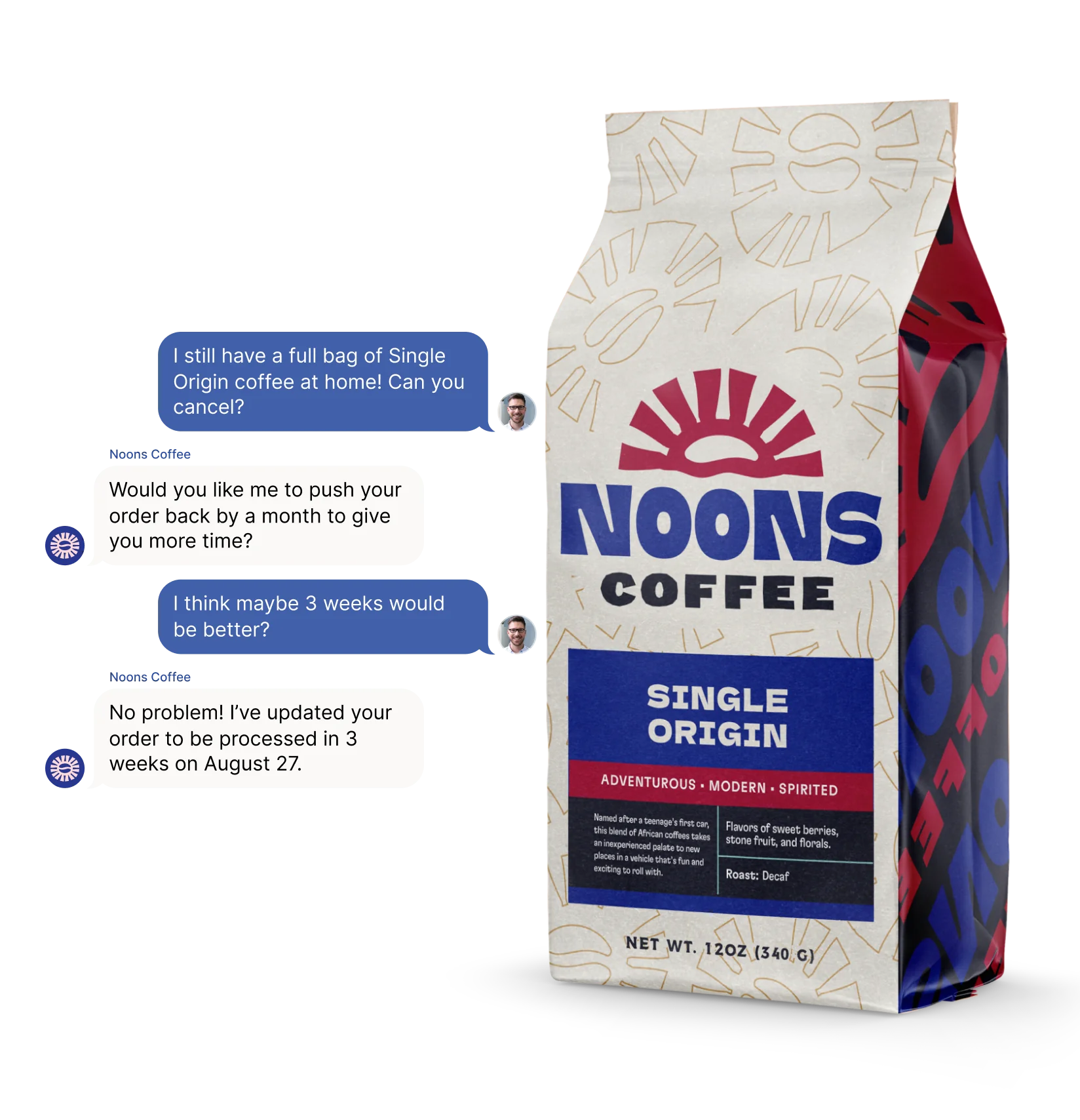 Chat conversation about canceling a coffee order