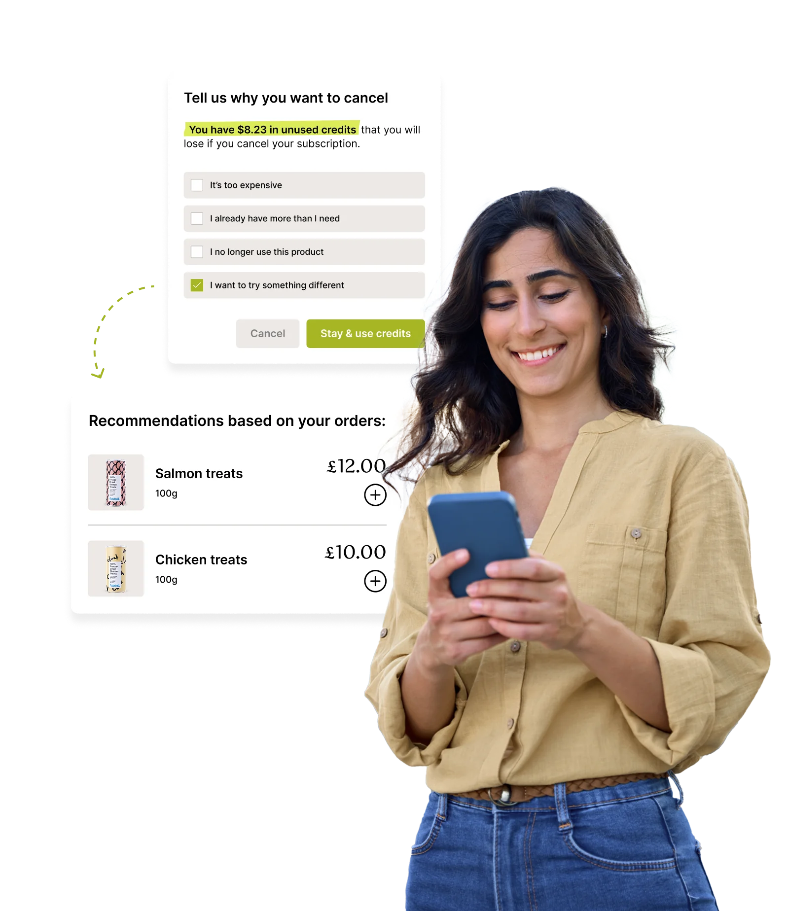 A person is using a smartphone with a subscription cancellation interface displayed on the screen.