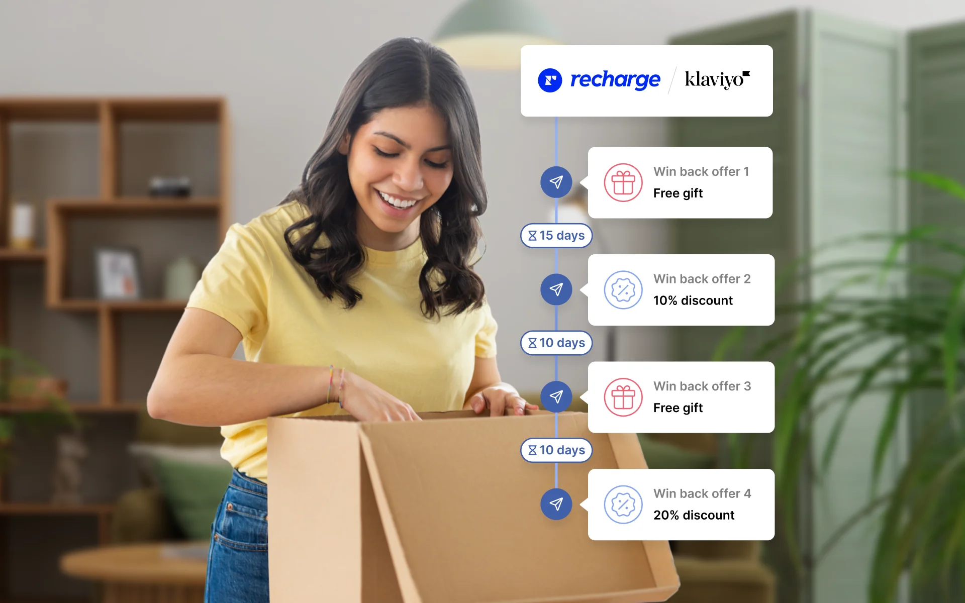 A person opening a box while looking at offers on her phone.