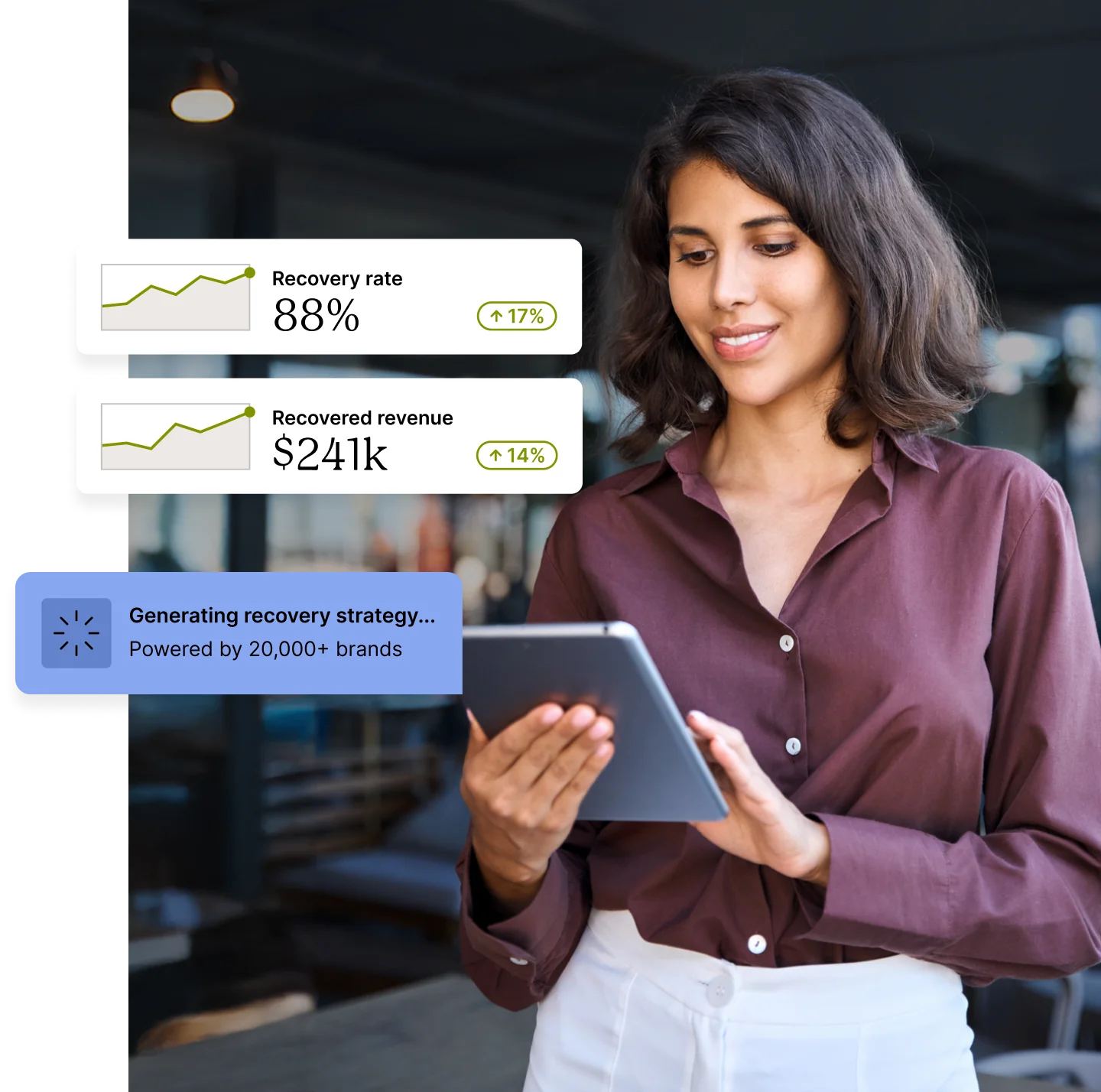 A person analyzing data on a tablet regarding recovery rates.