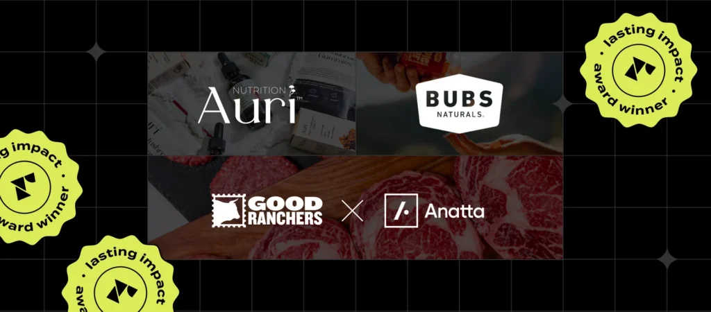 A display of products from Auri and Bubs Naturals alongside Good Ranchers and Anatta branding.
