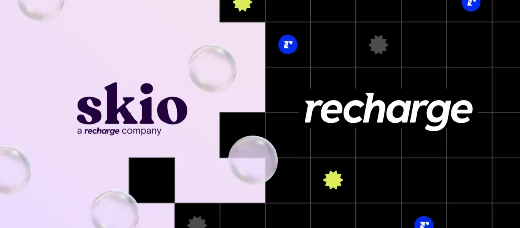 Logo of skio, a recharge company, set against a colorful background.