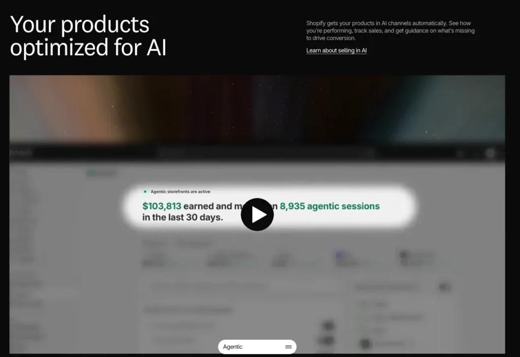 A user interface displaying earnings and metrics for Shopify AI storefronts.