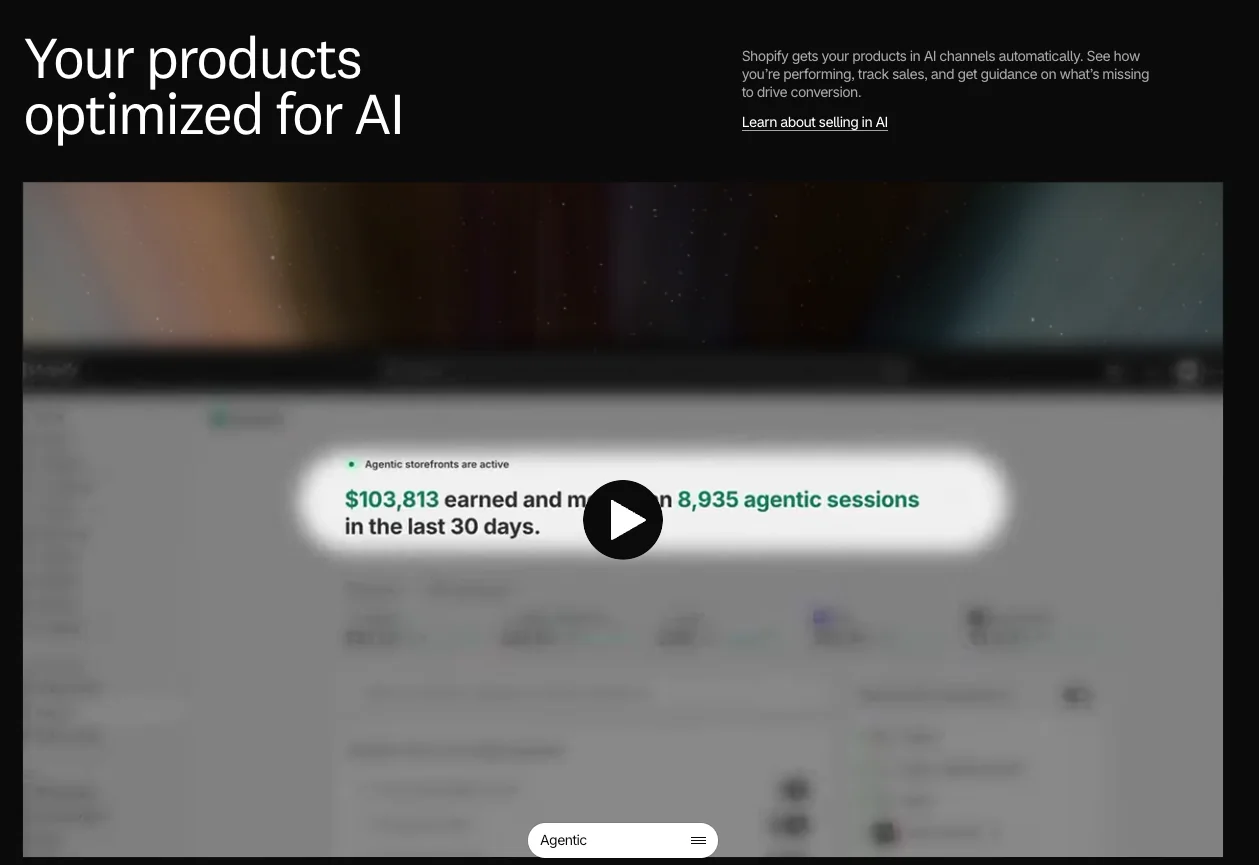 A user interface displaying earnings and metrics for Shopify AI storefronts.