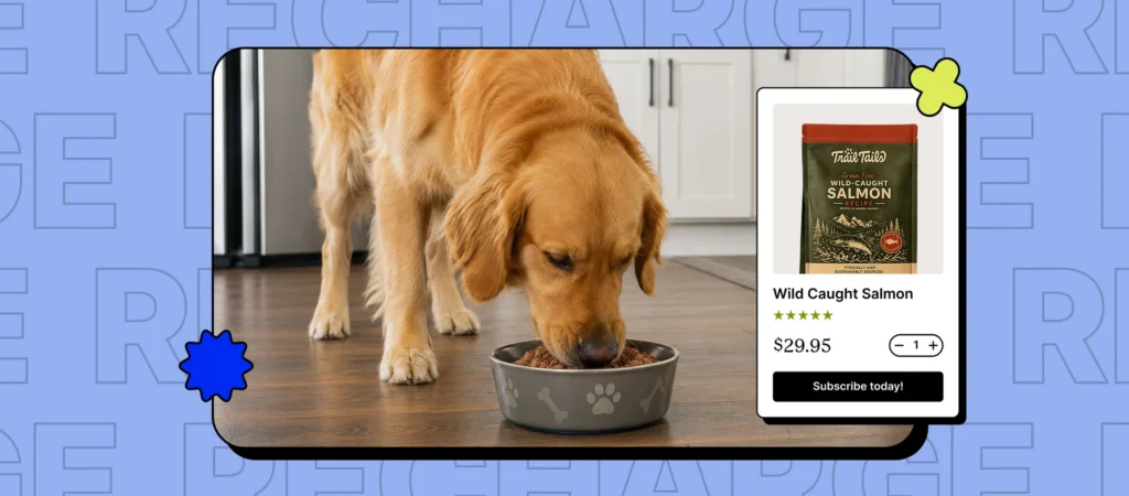 A golden retriever eating from a bowl of dog food on a wooden floor.